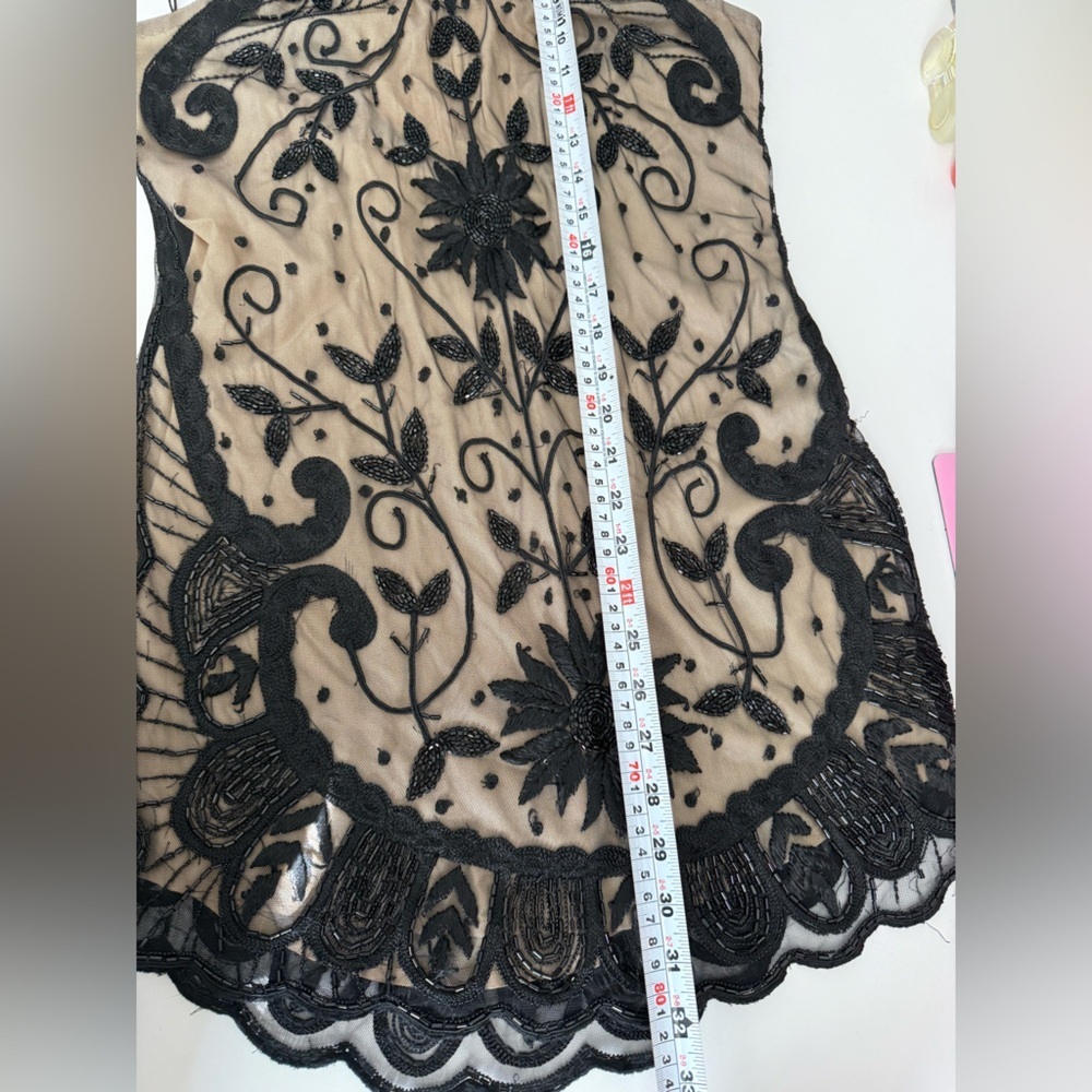 Free People Embroidered Mini Dress Size 2 | Sheer Lace Black Tan Y2K Festival - Picture 11 of 11
